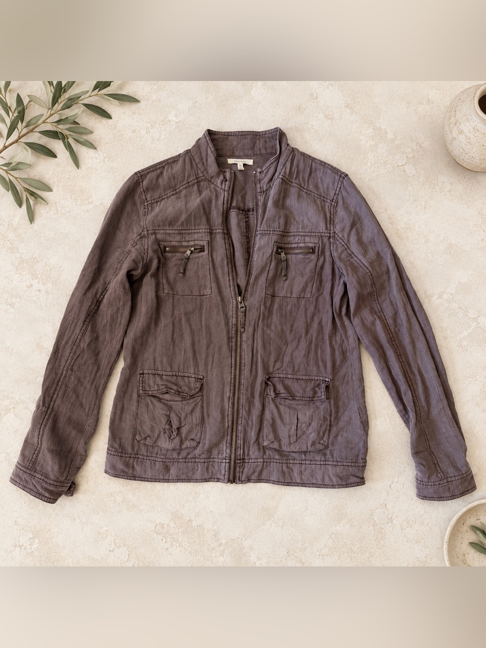 Maurices Linen Cotton Utility Jacket XS Zip Front Faded Eggplant